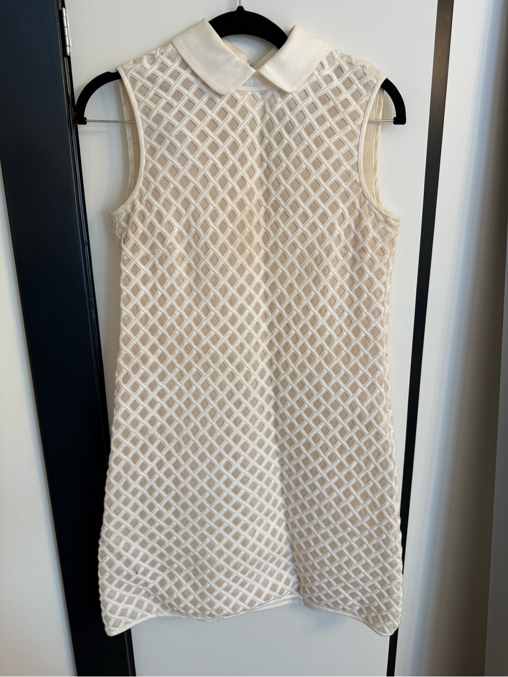 Tory Burch Cream Sleeveless Lattice Shift Dress with Peter Pan Collar